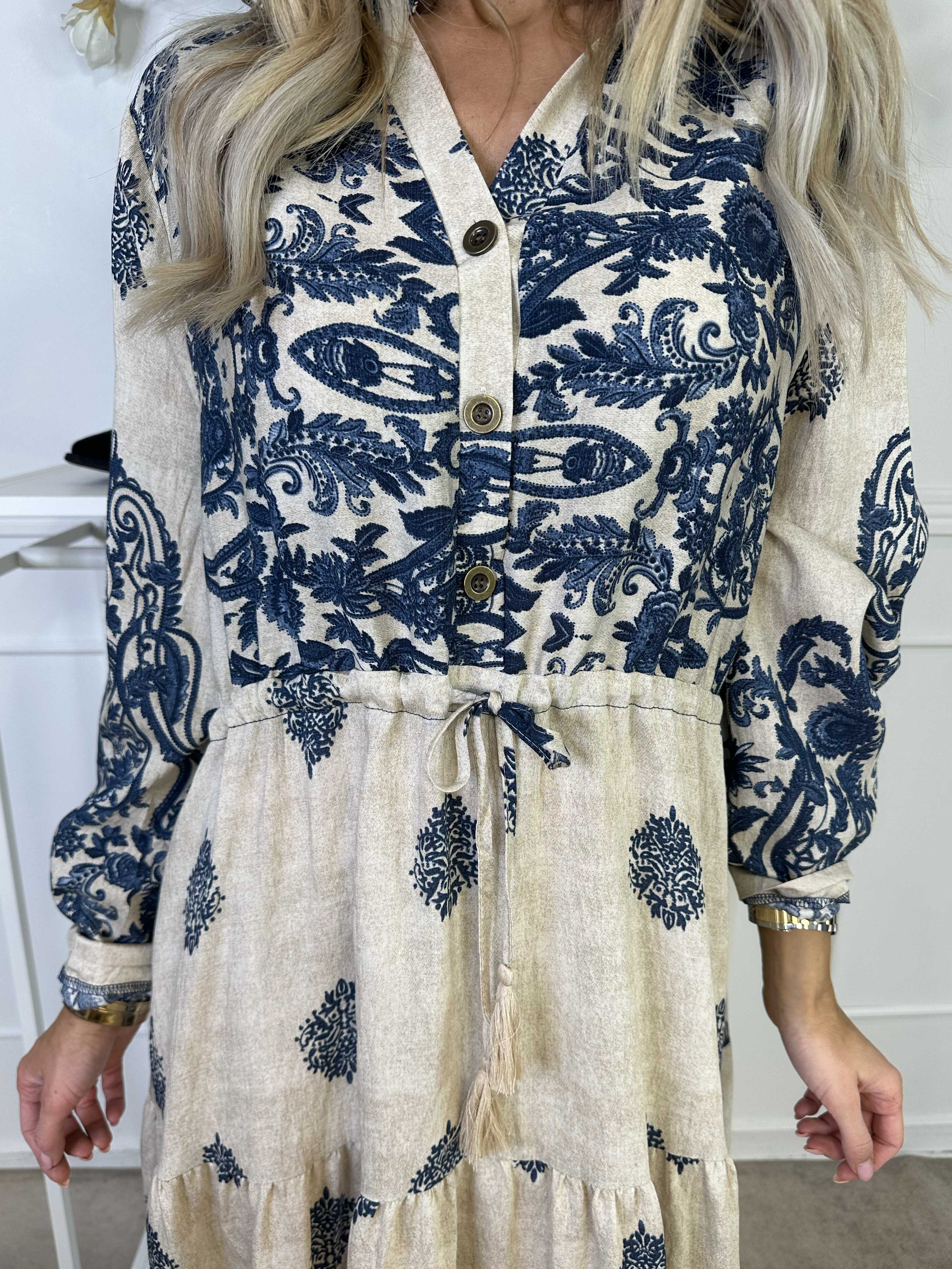 Kira - Lang boheme kjole med mønster